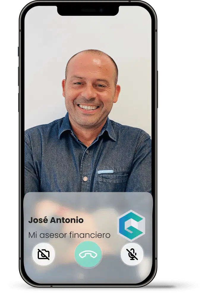 Videollamada con José Antonio, tu asesor financiero de gibobs, desde la plataforma en el móvil